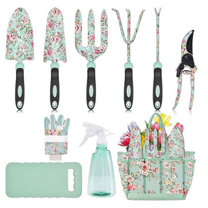 Set of 10 garden horticulture tools for girls with floral printing