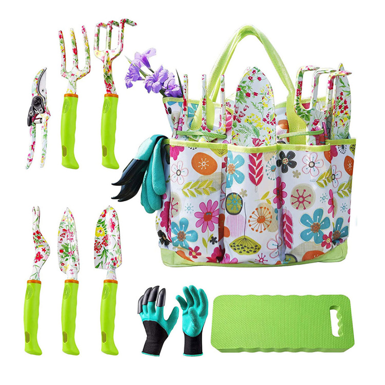 9-piece set of garden horticulture tools for girls, featuring printed design